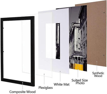 eletecpro 8.5x11 Picture Frames Set of 10, Picture Frame Collage Wall Decor Display 5x7 Photo with Mat or 8.5x11 without Mat, Home Decor Gallery Frame for Table Top or Wall Mounting, Black