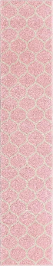 Unique Loom Trellis Frieze Collection Area Rug - Rounded (2' x 10' Runner, Light Pink/ Ivory)
