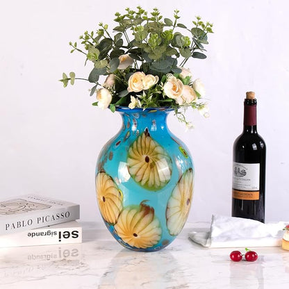 KAMMAK Colored Glass Vase, Beautiful Hand Blown Decorative Vase, Modern Art Vase for Flower Mantle Dining Table Centerpiece, Entryway Living Room Wedding Decoration, 8HPQSKQ021