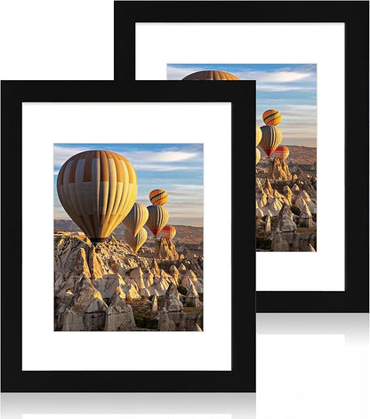 iRahmen 11x14 Picture Frame with Mat 8x10 - High Definition Tempered Glass Wooden Photo Frames for Wall Mounting (Pure Black, Set of 2)