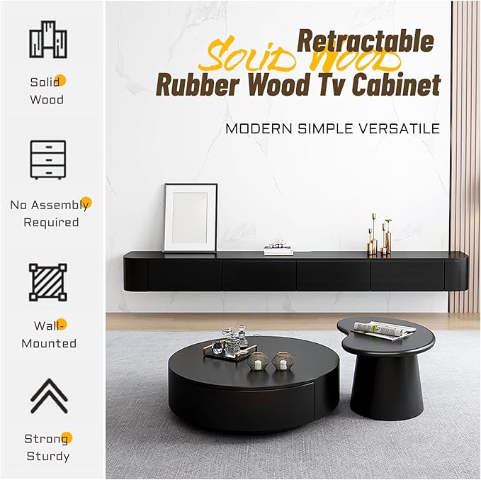 Modern Wall-Mounted Wooden TV Cabinet with Drawers & Cable Management, Stylish Media Console Table, White Entertainment Center (180x24x20cm)