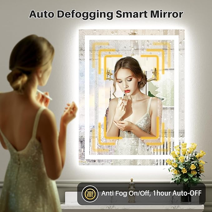 Briivue 36x32 Inch LED Bathroom Mirror with Lights, Backlit & Front Lit, Anti-Fog Lighted Bathroom Vanity Mirror for Wall, Memory Function, Dimmable, HD Tempered Glass, Shatter-Proof