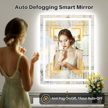Briivue 36x32 Inch LED Bathroom Mirror with Lights, Backlit & Front Lit, Anti-Fog Lighted Bathroom Vanity Mirror for Wall, Memory Function, Dimmable, HD Tempered Glass, Shatter-Proof