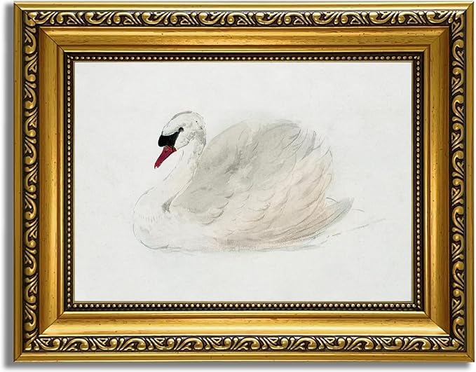YD&YZY Gold Framed Vintage Wall Art Classic Swan Canvas White Swan Wall Decor Rustic Farmhouse Watercolor Retro Art Painting Picture Print Artwork for Bedroom Bathroom 8x10 inch Small Framed