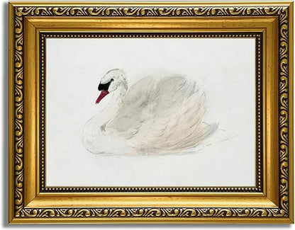 YD&YZY Gold Framed Vintage Wall Art Classic Swan Canvas White Swan Wall Decor Rustic Farmhouse Watercolor Retro Art Painting Picture Print Artwork for Bedroom Bathroom 8x10 inch Small Framed