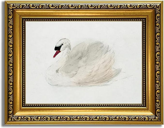 YD&YZY Gold Framed Vintage Wall Art Classic Swan Canvas White Swan Wall Decor Rustic Farmhouse Watercolor Retro Art Painting Picture Print Artwork for Bedroom Bathroom 8x10 inch Small Framed