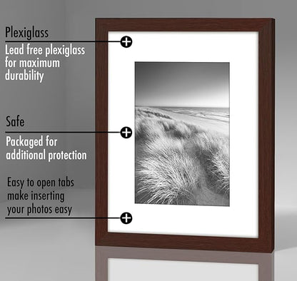 Americanflat 8x10 Picture Frame with Polished Plexiglass - Set of 5 - Use as 5x7 Frame with Mat or Display 8x10 Photo Without Mat - Galleria Collection - Picture Frames for Tabletop or Wall - Mahogany