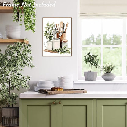 Dazzlewall Watercolor Botanical Kitchen Wall Art Decor,Sage Green Eucalyptus Leaves Kitchenware Wall Poster for Kitchen Dining Room Canteen Decor 12x16 in Unframed