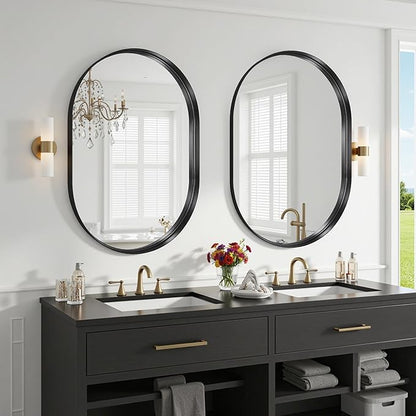Oval Bathroom Mirror, 24x36 Inch Black Oval Wall Mirror with Metal Deep Frame, Mirrors for Wall Decor, Vanity, Entryway, Living Room, Horizontally/Vertically