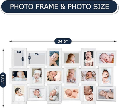 HELLO LAURA - Collage Picture Frames for Wall - 18 Photo Frame in 4x6 Inch Elegant Family Picture Frames Collage Wall Decor Display Multiple Photos for Home - Vintage White