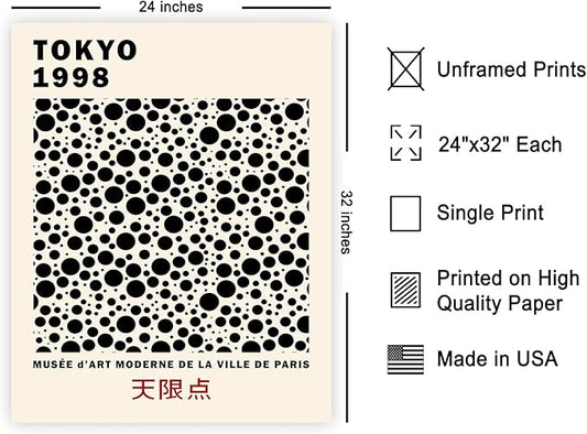 Poster Master Vintage Poster - Retro Pop Art Print - Gift for Artist, Friend - Black Dots, Tokyo, Ville de Paris, Modern, Abstract - Wall Decor for Home, Office, 24x32 Unframed Wall Art