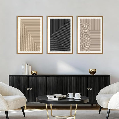 HPNIUB Abstract Neutral Framed Wall Art Set,Mid Century Modern Wall Decor,Boho Geometric Line Art Print,Beige Minimalist Textured Artwork for Living Room, Bedroom,Office-24 x36 x3