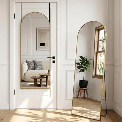 58"x20" Arched Full Length Door Mirror, Over-the-Door Hanging, Floor Standing, Wall Mounted or Leaning, Metal Frame Body Mirror for Bedroom, Living Room, Closet, Dorm, Gold