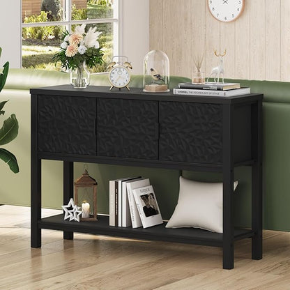 FATORRI Black Console Table with Storage, 47” Modern Farmhouse Entryway Table with 3 Doors, Sofa Table for Hallway, Living Room, Foyer