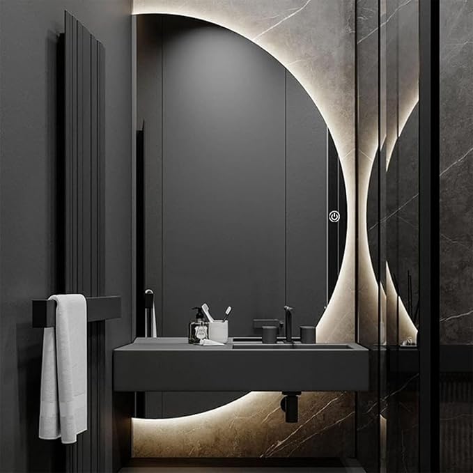 39in Half Moon LED Bathroom Mirror - Half Moon Mirrors for Wall,Frameless Backlit Smart Vanity Mirrors.3-Color Dimmable,Anti-Fog(Left Semicircle, 20 * 39in/50 * 100cm)