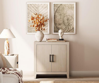 WAMPAT Farmhouse TV Stand with Storage Cabinet for TVs up to 50 Inch, Rustic Entertainment Center with Doors & Shelves, Media Console Table for Living Room, Bedroom, or Office, Beige