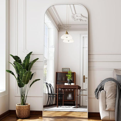 56x21 Inch Full Length Mirror - Large Floor Standing & Wall Mountable Full Body Mirror with Sturdy Aluminum Frame, Arched Top Design, Freestanding or Hanging for Bedroom, Living Room, Cloakroom,Silver