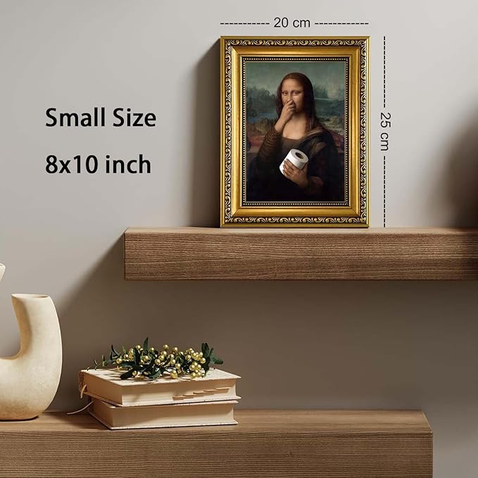 YD&YZY Gold Framed Bathroom Wall Art Mona Lisa Humor Amusing Toilet Art Pinching Nose Wall Decor Funny Vintage Painting Picture Print Whimsical Bathroom Restroom 8x10 inch Small Framed