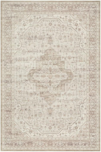 Rugxara 5X7 Washable Area Rug for Living Room, Vintage Neutral Large Boho Rugs for Office, Dining Room, Kids Room, Farmhouse, Durable Low Pile Non Slip Carpet for High Traffic Areas, Light, Cream