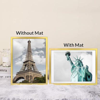 12x16 Picture Frame Set of 6, Display Pictures 11x14 with Mat or 12x16 Without Mat,Wall Gallery Photo Frames, Polished Gold
