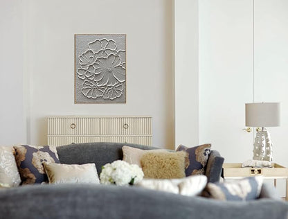 Boiee Art,24x36Inch Handmade Pure White Flower Framed Elegant Wall Art Textured Acrylic Canvas Artwork Abstract Floral Oil Paintings