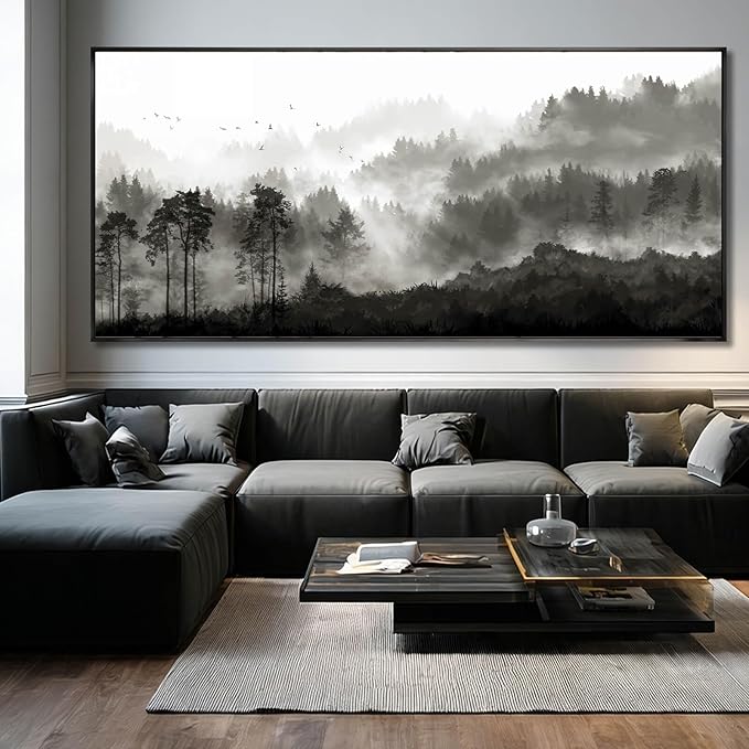 Black and White Framed Wall Art Modern Wall Hanging Decor Forest Print Pictures 40"x86" Large Posters for Living Room Bedroom Artwork
