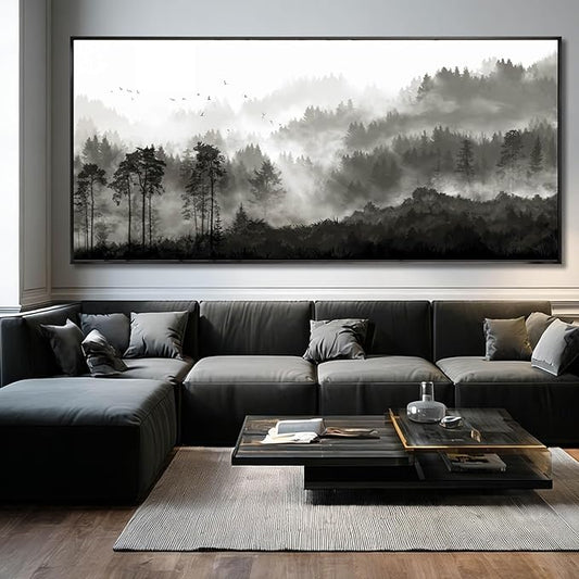 Black and White Framed Wall Art Modern Wall Hanging Decor Forest Print Pictures 40"x86" Large Posters for Living Room Bedroom Artwork