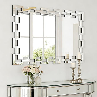 Chende Decorative Mirrors for Wall, 40''X28'' Large Bathroom Mirror with Frameless Glass Frame, Rectangle Accent Mirror for Living Room, Entryway, Dining Room, Bedroom