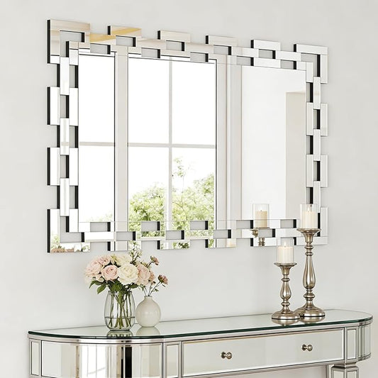 Chende Decorative Mirrors for Wall, 40''X28'' Large Bathroom Mirror with Frameless Glass Frame, Rectangle Accent Mirror for Living Room, Entryway, Dining Room, Bedroom