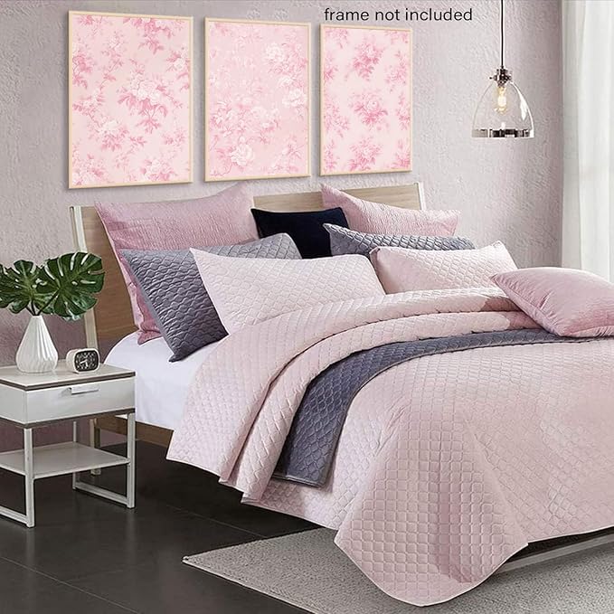LYPHNX Pink Chinoiserie Flower Poster Wall Art light Pink Love Shack Fancy Canvas Decor Paintings Set of 3 Blush Pink Painting Pictures Home Decor for bedroom Living room Bathroom 16"x24" Unframed