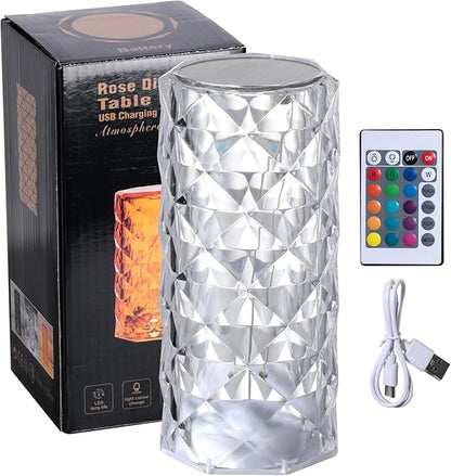 oneleaf Table Lamp Rose Crystal RGB Modern LED Cordless,Rechargeable Battery Touch Desk lamp with Remote Control, Night Light for Couple Dinner/Restaurant/Bedroom/Camp (B-Colorful)