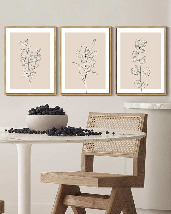 Drsoum Flower Bouquet Framed Retro Wildflower Botanical Pictures Prints Minimalist Modern Nature Plant Floral Rustic Artwork Bedroom Hallway Ready to Hang 11x14in Natural Framed