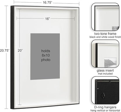 Kate and Laurel Gibson Modern Wall Picture Frame Set of 3; 16x20 matted to 8x10; White and Black; Three-Piece Frame Set for Gallery Wall Frame Set in Living Room Wall Décor