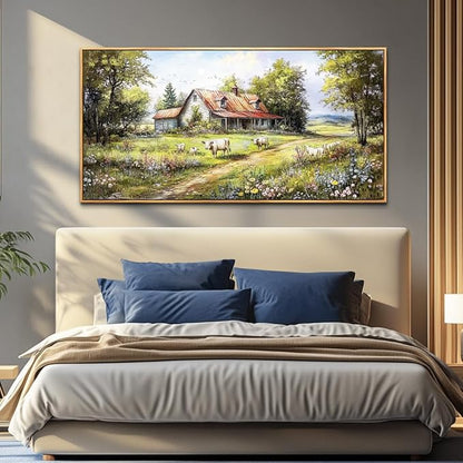 QIYILEXWART Wood Framed Canvas Wall Art For Living Room Large Wall Decor For Office Bedroom Decorations Farmhouse Watercolour Picture Forest Lodge Painting Artwork Room Ready To Hang