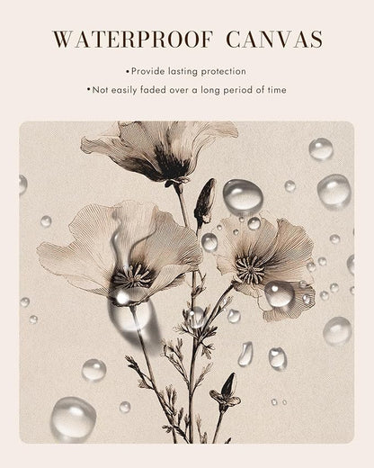 Bzstyleart Vintage Wall Art Decor for Living Room, Canvas Framed Flower Wall Art, Sketch Poppy Flower Picture Painting, Vintage Room Decor Aesthetic for Bedroom Kitchen, California, 12L x 16W