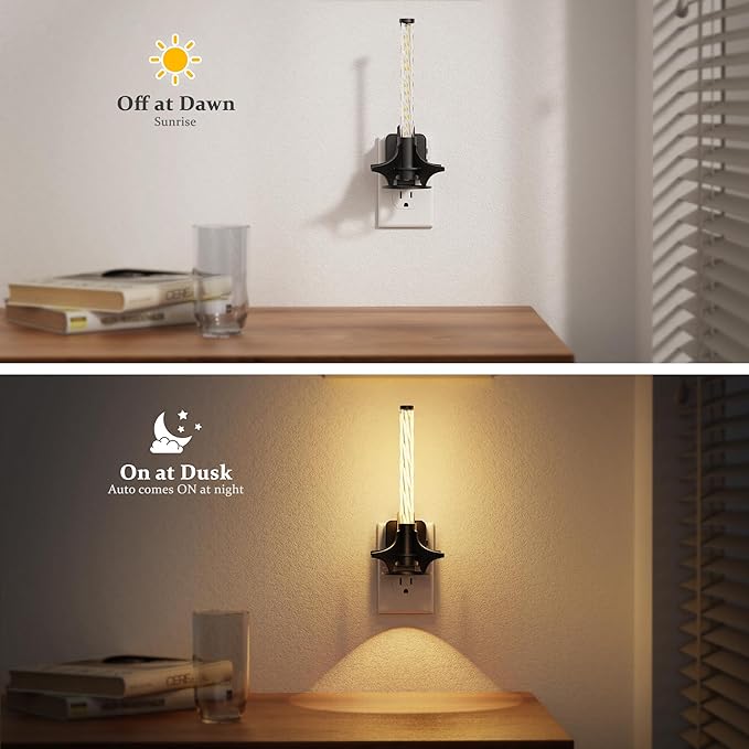 JandCase LED Night Light Plug into Wall, Dusk-to-Dawn Sensor, Slide Button Dimmer with 0-100LM Adjustable Brightness, 3000K Soft White Night Light for Bedroom, Bathroom, Stairway, Hallway, 2 Pack