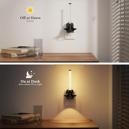 JandCase LED Night Light Plug into Wall, Dusk-to-Dawn Sensor, Slide Button Dimmer with 0-100LM Adjustable Brightness, 3000K Soft White Night Light for Bedroom, Bathroom, Stairway, Hallway, 2 Pack
