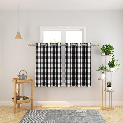 3 Pc Cotton Classic Country Farmhouse Kitchen Window Curtain Grommet Top -Black & White Buffalo Check Tier & Valance Set, 54" x 18" / 32" x 36"