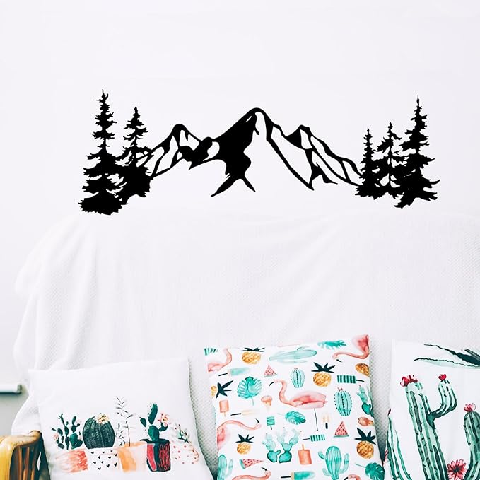 Yuzhuo Metal Mountain Wall Art Decor, Mountain Forest Silhouette Art Suitable for Living Room Bedroom Indoor Outdoor Garden Home Decoration (L)