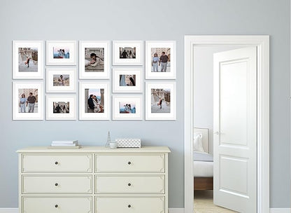 VELISTA 12 Piece Large Rectangle Gallery Wall Frame Set - Photo Frames With Mat 8x10 and 11x14 in - Picture Collage Made of Engineered Wood - Assorted Frames for Wall (White)