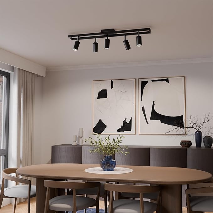 Globe Electric 5-Light Track Lighting, Adjustable Heads, Matte Black 36-Inch Dimmable Track Bar for Modern Kitchen, Living Room & Ceiling Lighting