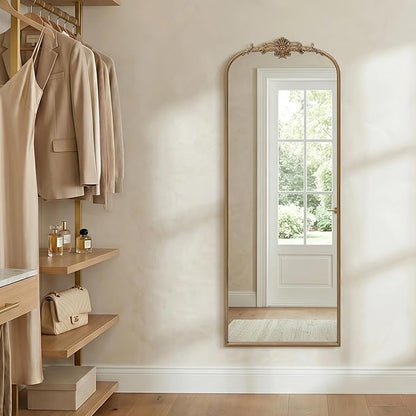 Besdomus Vintage Mirror Full Length: 21x56 French Gold Arched Full Body Mirror - Floor Antique Baroque Traditional Ornate for Entryway/Cloakroom/Bedroom/Living Room - Home Decor for Fashion-Conscious