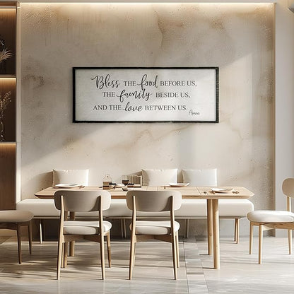 Bless The Food Before Us Home Decor Wall Sign For Family Kitchen Farmhouse Dining Room Vintage Rustic Retro Boho Wood House Wall Art Decoration For Living Room Bedroom 40 x 15 Inch black