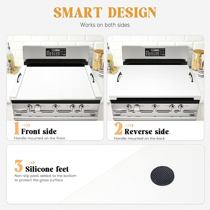 GASHELL Noodle Board Stove Cover with Handles, Multiple Stove Top Cover Board for Electric/Gas Stove Top(White)