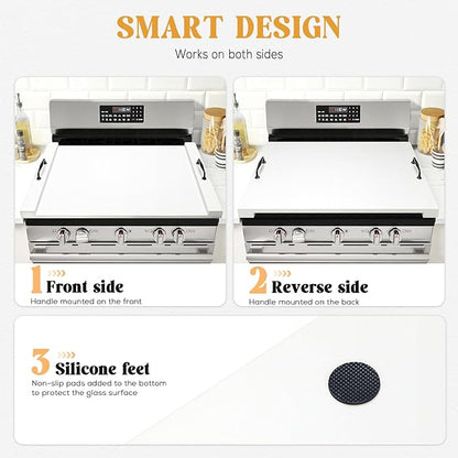 GASHELL Noodle Board Stove Cover with Handles, Multiple Stove Top Cover Board for Electric/Gas Stove Top(White)