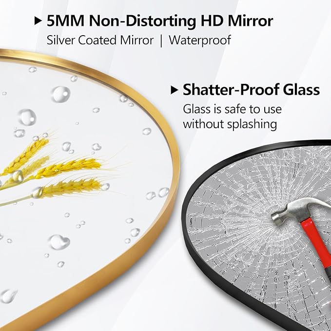 Oval Full Length Mirror, 60"×30" Wall-Mounted Mirror with Metal Frame, Ultra-Clear Explosion-Proof Dressing Mirror, Simple and Classic Deco for Cloakroom/Bedroom/Living Room, Gold