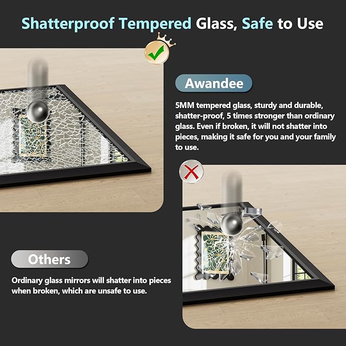 48x36 Inch Black Bathroom Mirror for Wall, Beveled Framed Rectangle Bathroom Vanity Mirrors for Over Sink, Bedroom, Living Room, Entryway, Anti-Rust, HD Tempered Glass, Horizontally/Vertically
