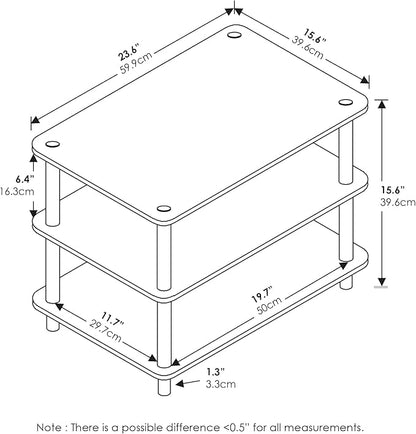 Furinno JUST Coffee Table, 3-Tier Modern Coffee Table with Open Shelf, Toolless Assembly Side Table, for Living Room, Bedroom, Home Office, White
