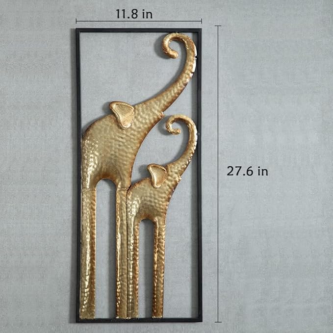 HKaikzo Gold Elephant Wall Decor Set of 2, African Metal Wall Art Large 3D Sculptures for Living Room, Boho Animal Decorations Modern Wall Hanging Gift for Housewarming(11.8x27.6in)