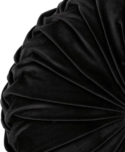 Lush Decor Round Pleated Soft Velvet Decorative Throw Pillow, 1 Count, 15" Diameter, Black - Plush Round Pillow, Seat Cushion, Decorative Pillows for Bed, Couch, Or Chair (Pack of 2)